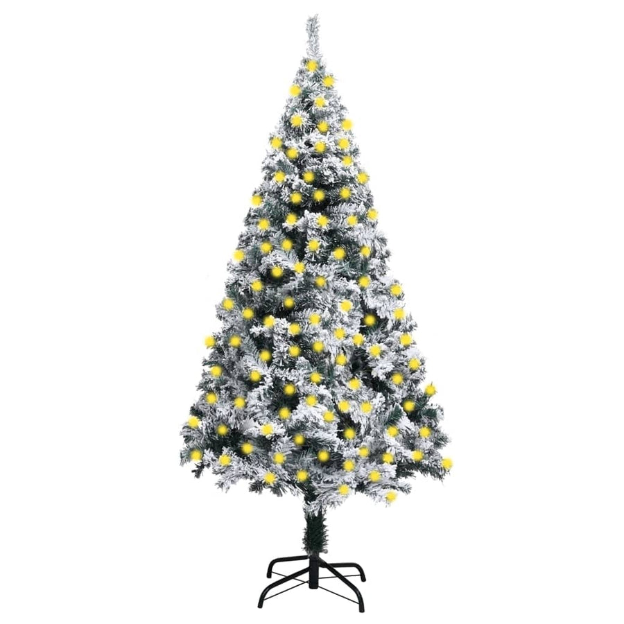 Artificial Pre-lit Christmas Tree with Flocked Snow Green 210cm