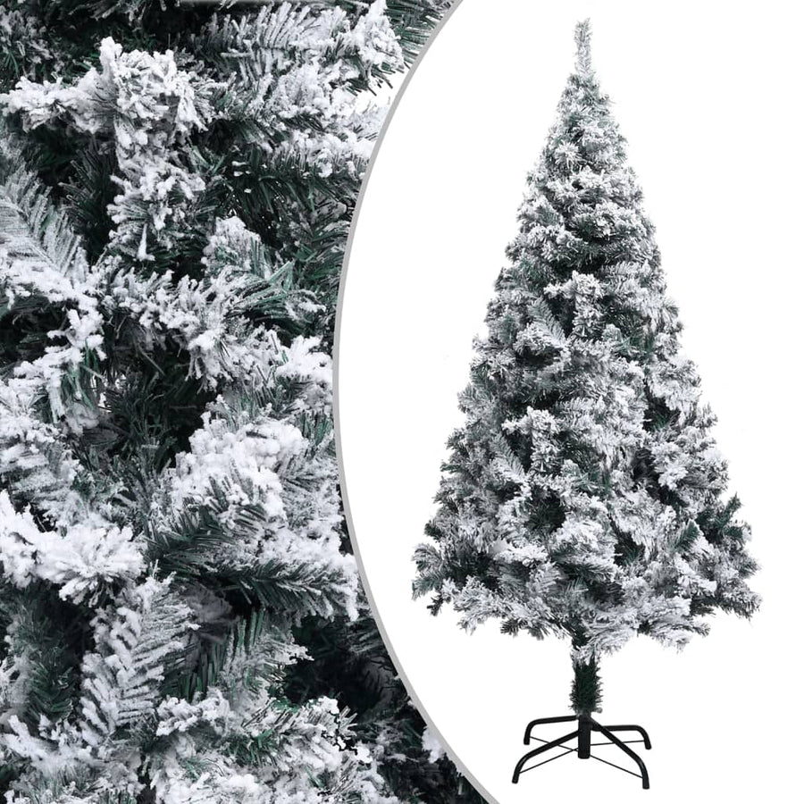 Artificial Pre-lit Christmas Tree with Flocked Snow Green 210cm