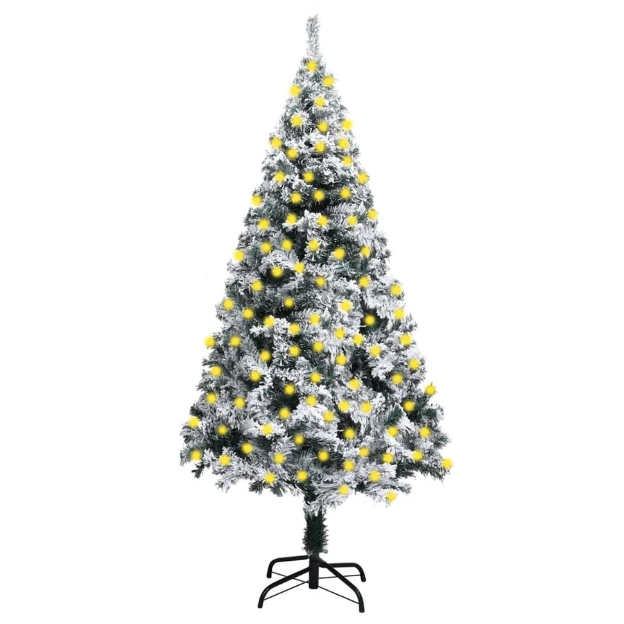 Artificial Pre-lit Christmas Tree with Flocked Snow Green 240cm