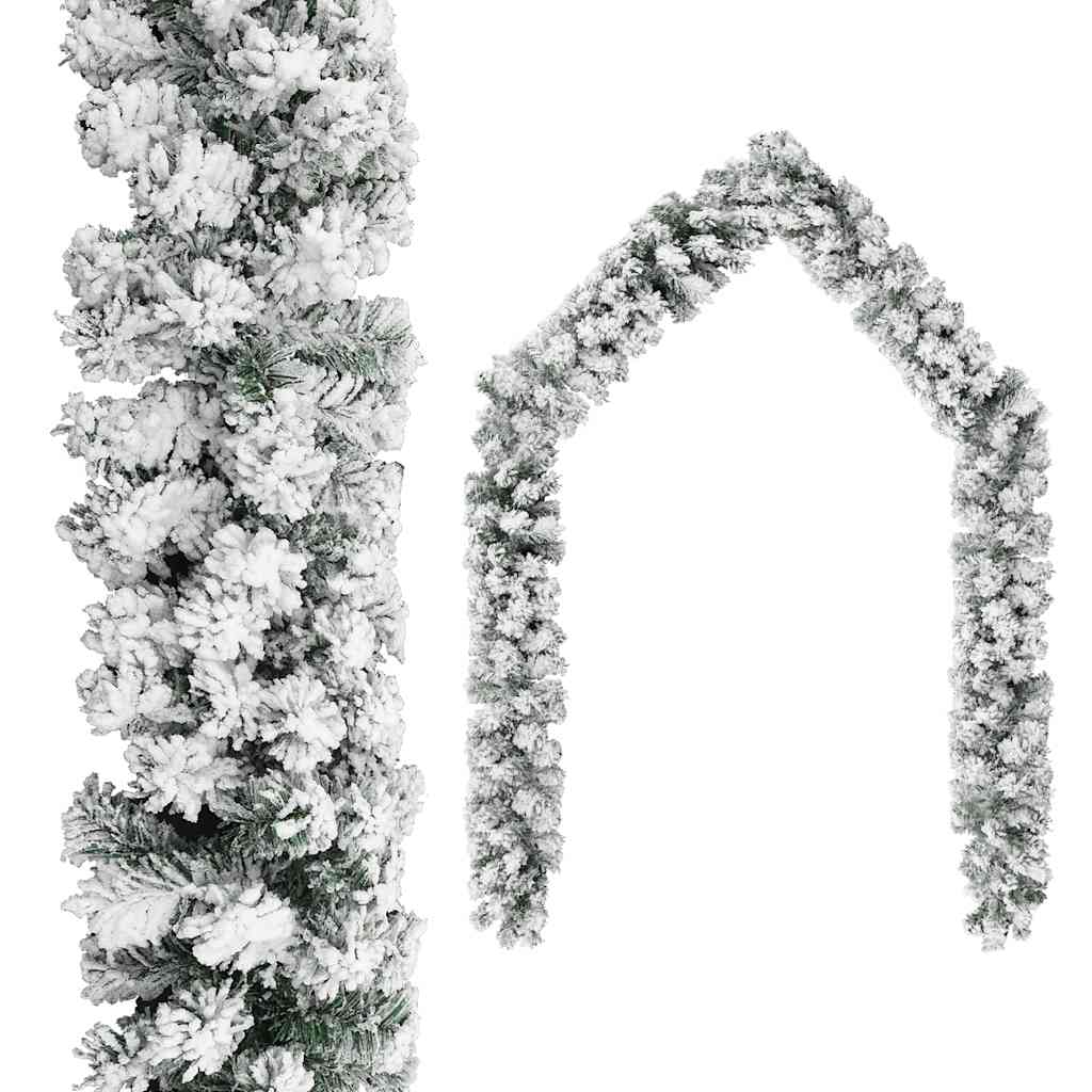 Christmas Garland with LEDs&Flocked Snow Green 5 m PVC