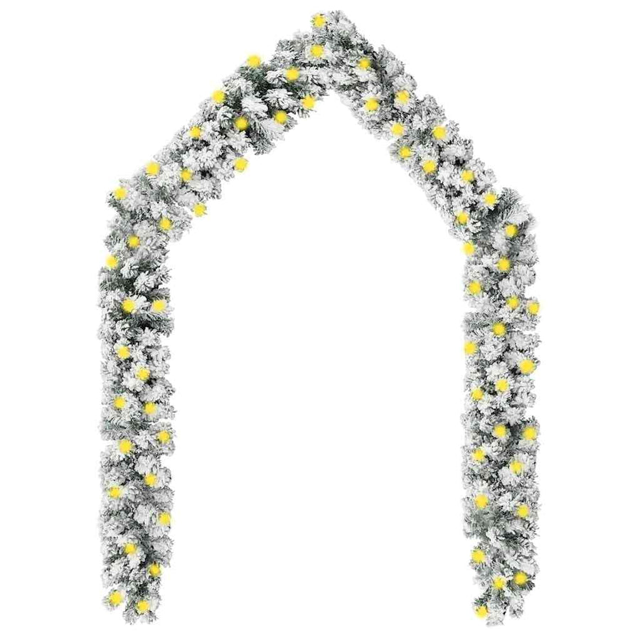 Christmas Garland with LEDs&Flocked Snow Green 10 m PVC