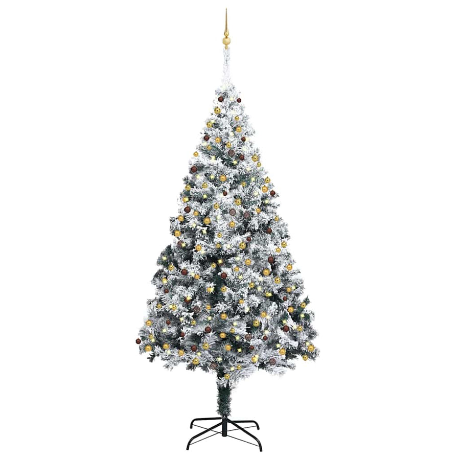 Artificial Christmas Tree LEDs&Ball Set&Flocked Snow Green 300cm