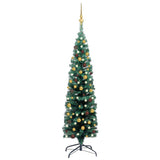 Slim Artificial Pre-lit Christmas Tree with Ball Set Green 120 cm