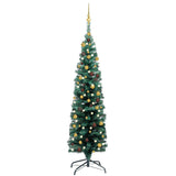 Slim Artificial Pre-lit Christmas Tree with Ball Set Green 150 cm