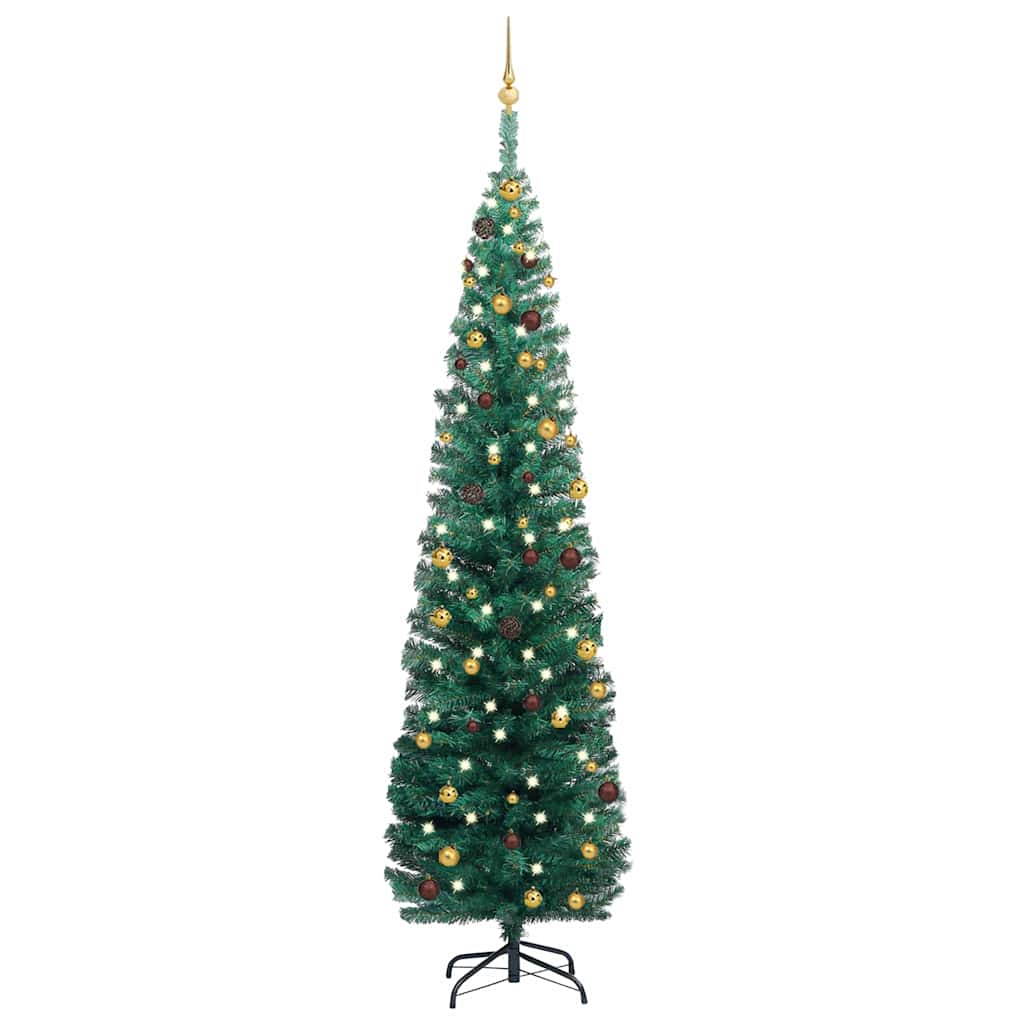 Slim Artificial Pre-lit Christmas Tree with Ball Set Green 240 cm