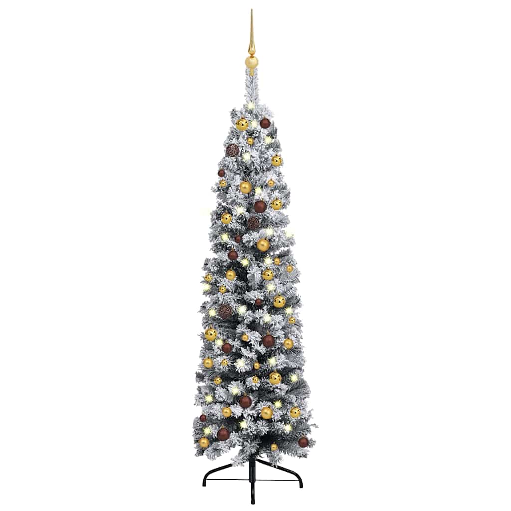 Slim Pre-lit Christmas Tree with Ball Set Green 120 cm PVC