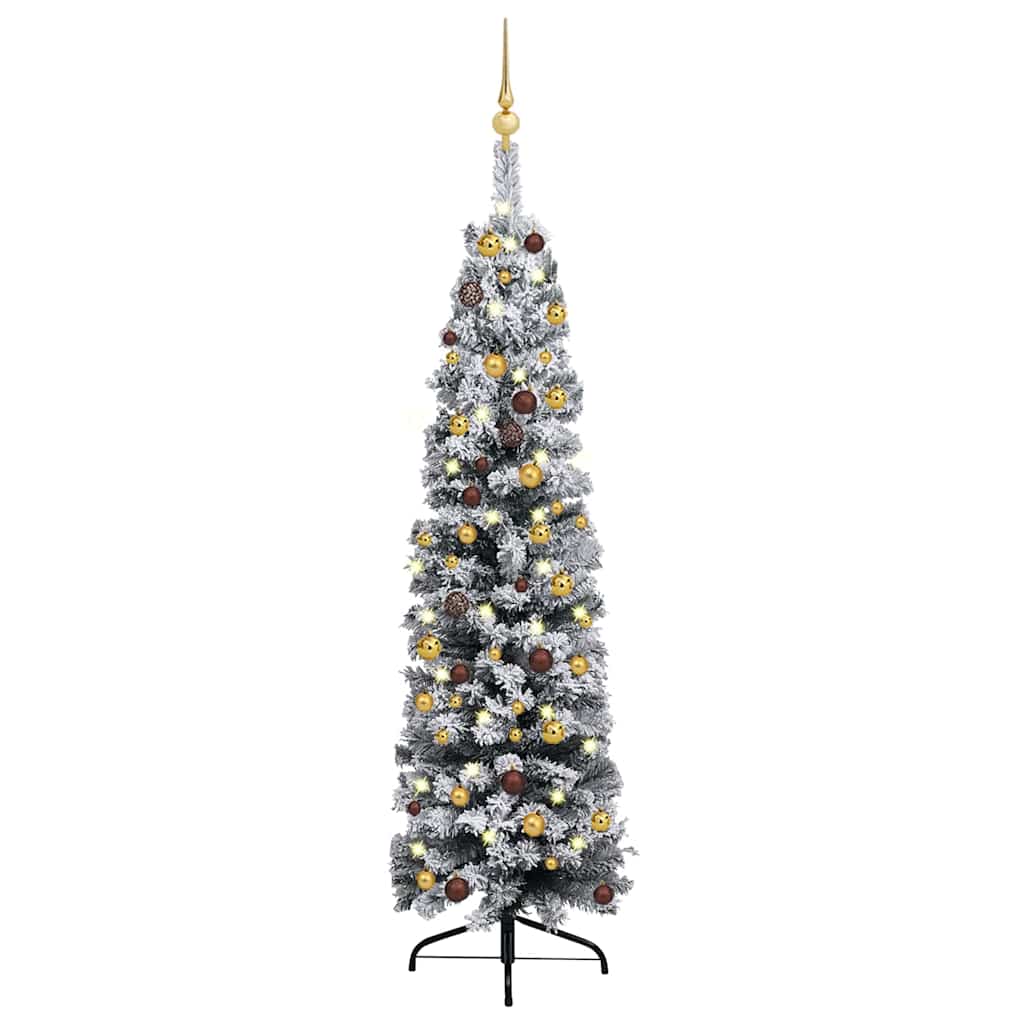 Slim Artificial Pre-lit Christmas Tree with Ball Set Green 150 cm