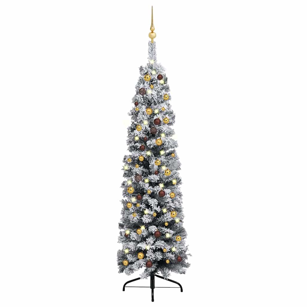 Slim Artificial Pre-lit Christmas Tree with Ball Set Green 180 cm