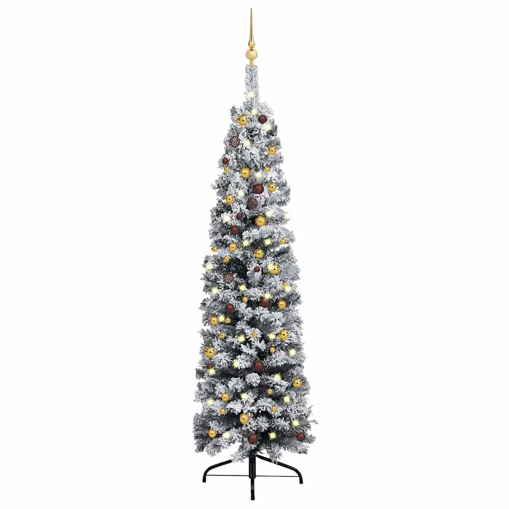 Slim Artificial Pre-lit Christmas Tree with Ball Set Green 210 cm