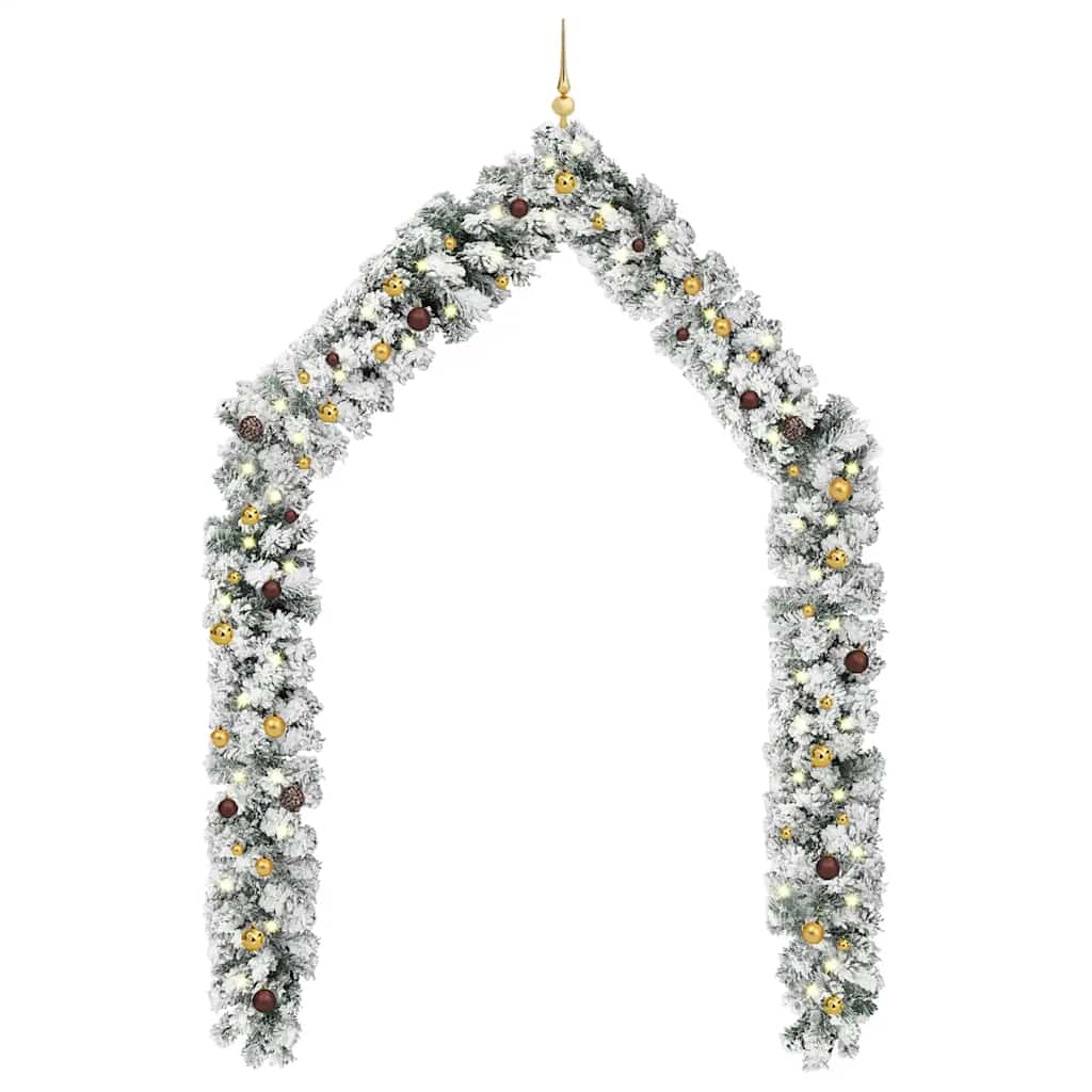 Christmas Garland with LEDs&Ball Set Green 5 m PVC