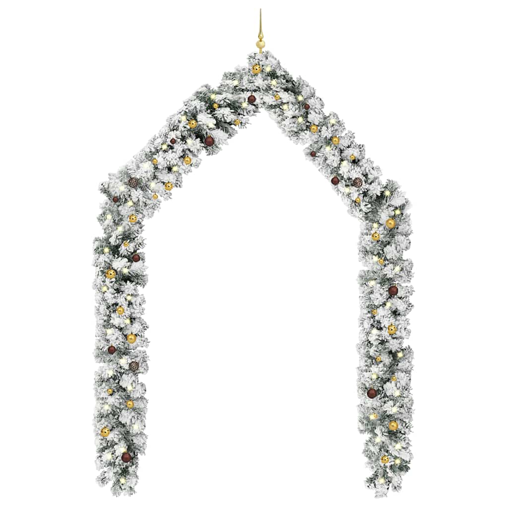 Christmas Garland with LEDs&Ball Set Green 10 m PVC