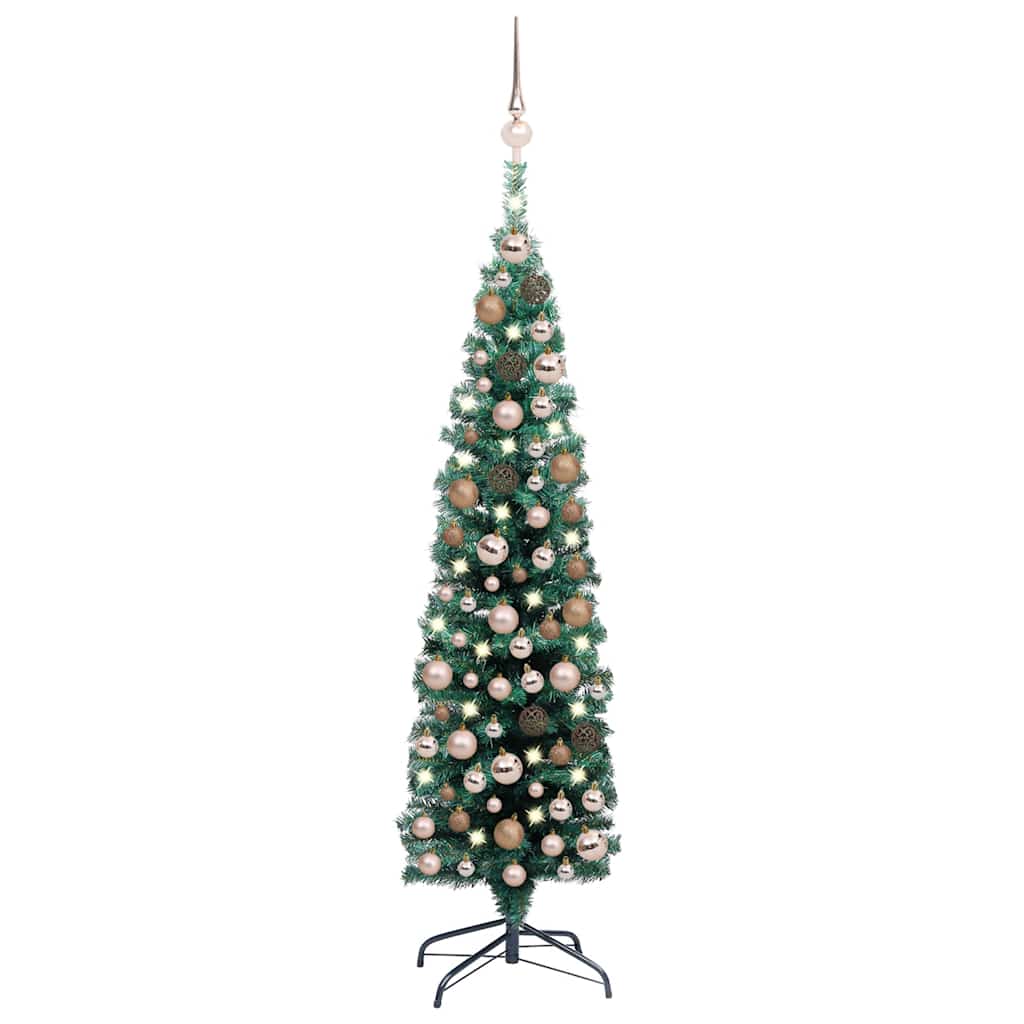 Slim Artificial Pre-lit Christmas Tree with Ball Set Green 150 cm