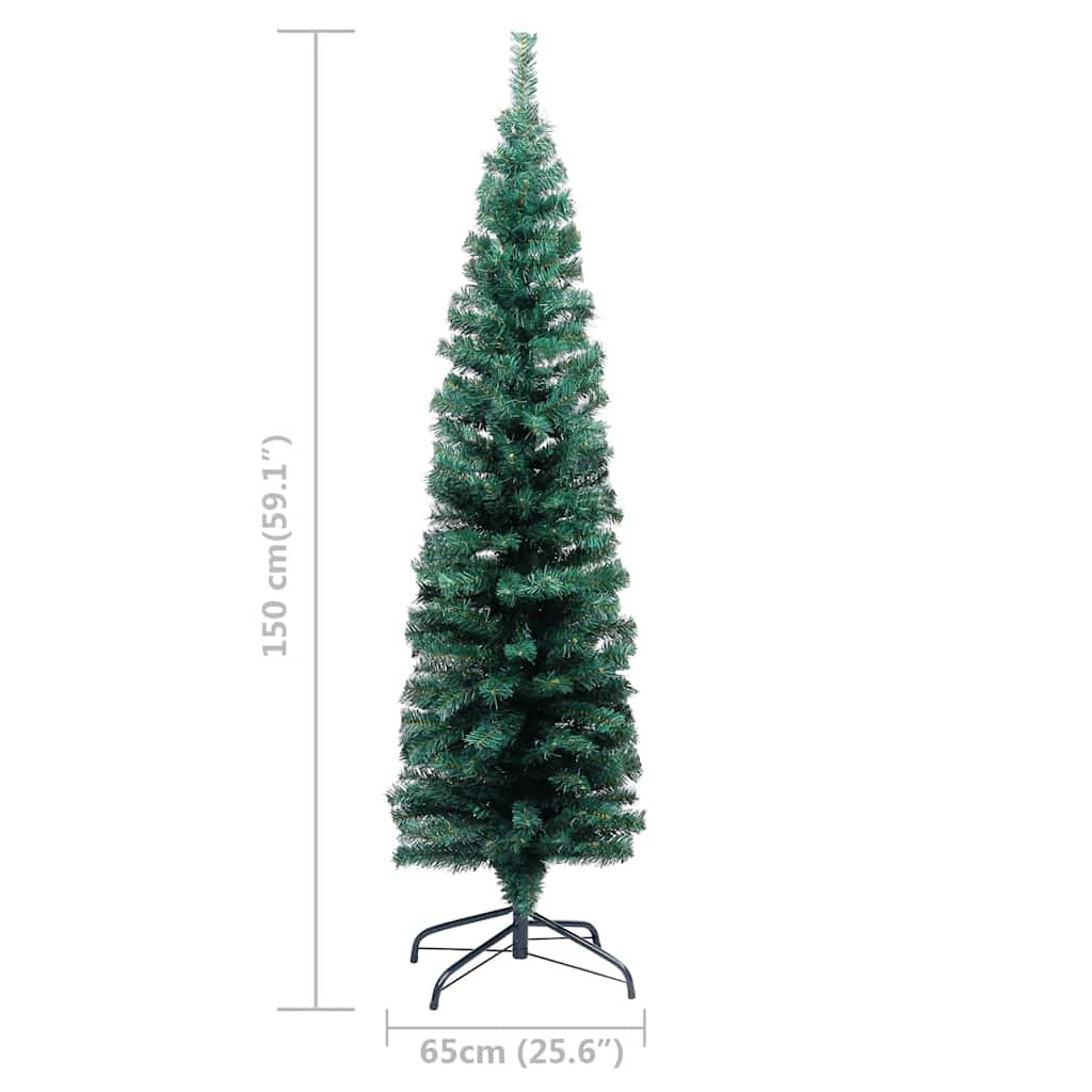 Slim Artificial Pre-lit Christmas Tree with Ball Set Green 150 cm