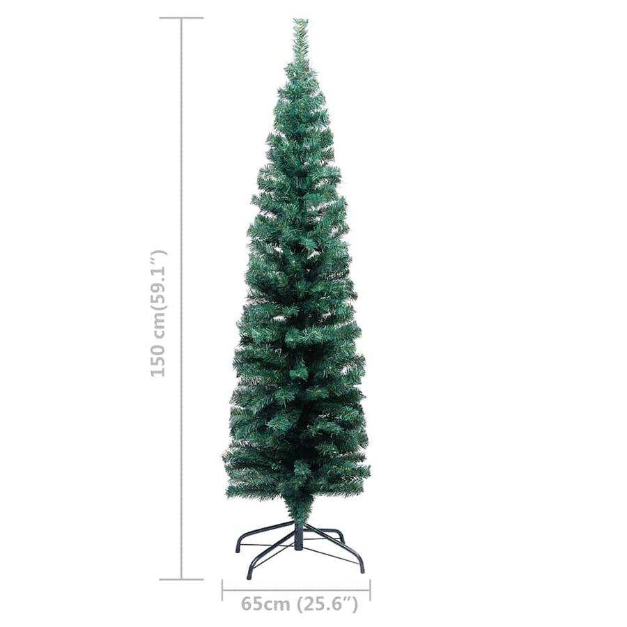 Slim Artificial Pre-lit Christmas Tree Ball Set Green 150 cm