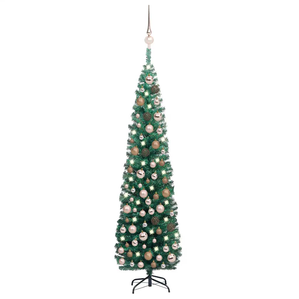 Slim Artificial Pre-lit Christmas Tree with Ball Set Green 180 cm