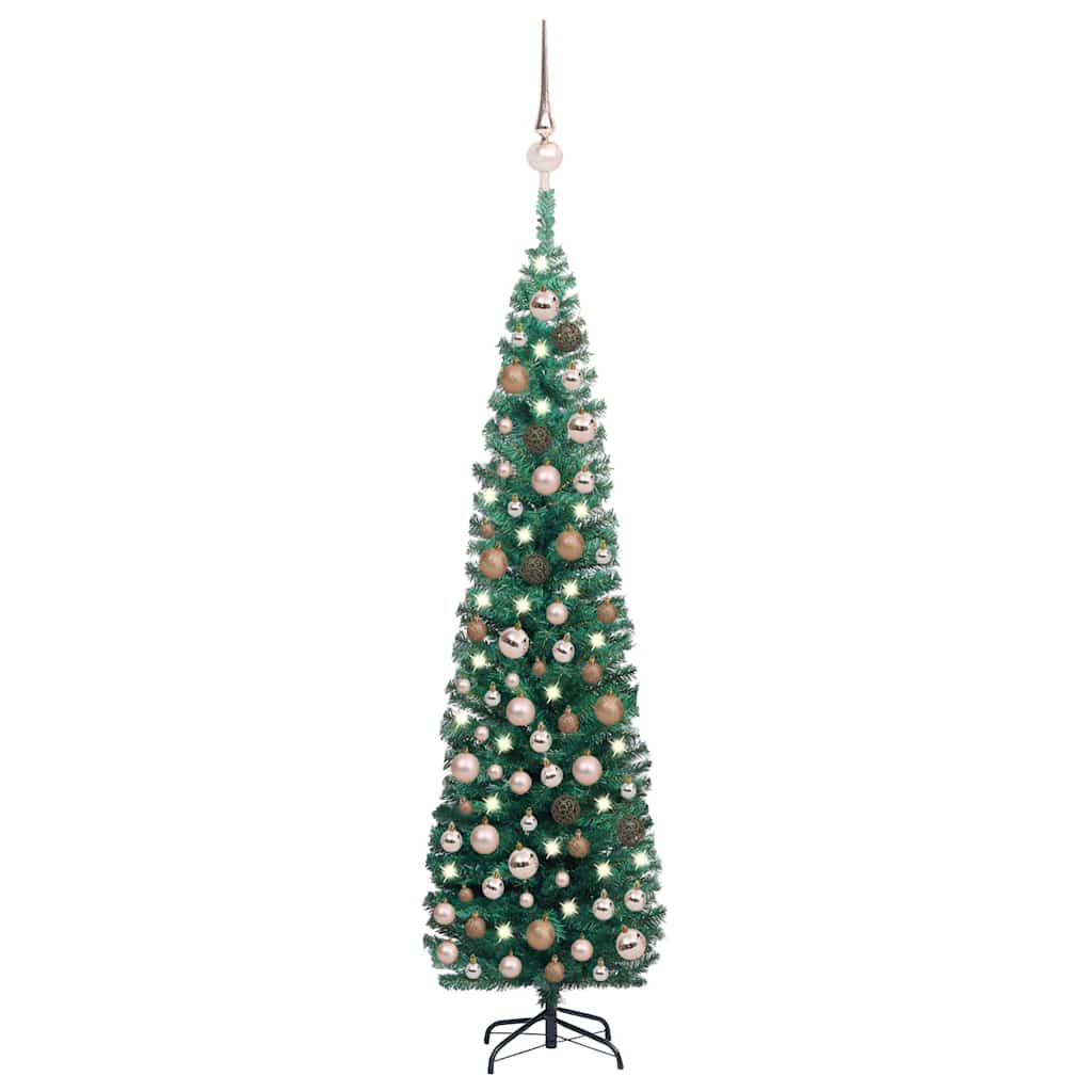 Slim Artificial Pre-lit Christmas Tree with Ball Set Green 210 cm