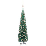 Slim Artificial Pre-lit Christmas Tree with Ball Set Green 210 cm