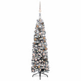 Slim Pre-lit Christmas Tree with Ball Set&Flocked Snow Green 120 cm
