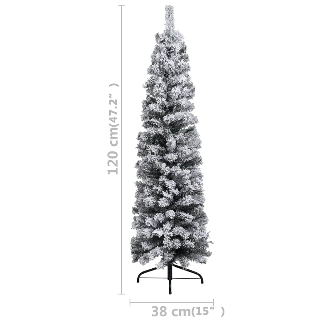 Slim Pre-lit Christmas Tree with Ball Set&Flocked Snow Green 120 cm