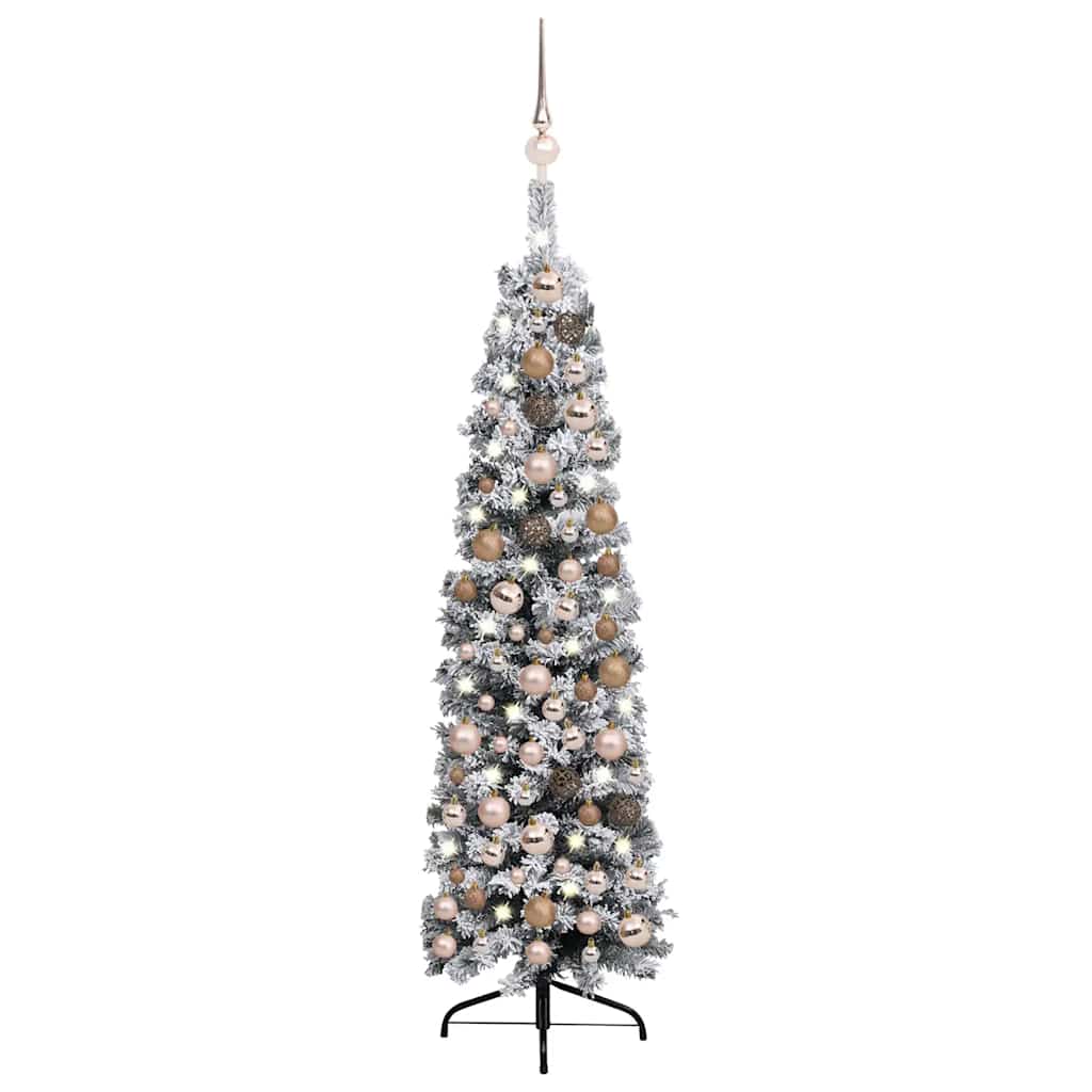 Slim Artificial Pre-lit Christmas Tree with Ball Set Green 150 cm