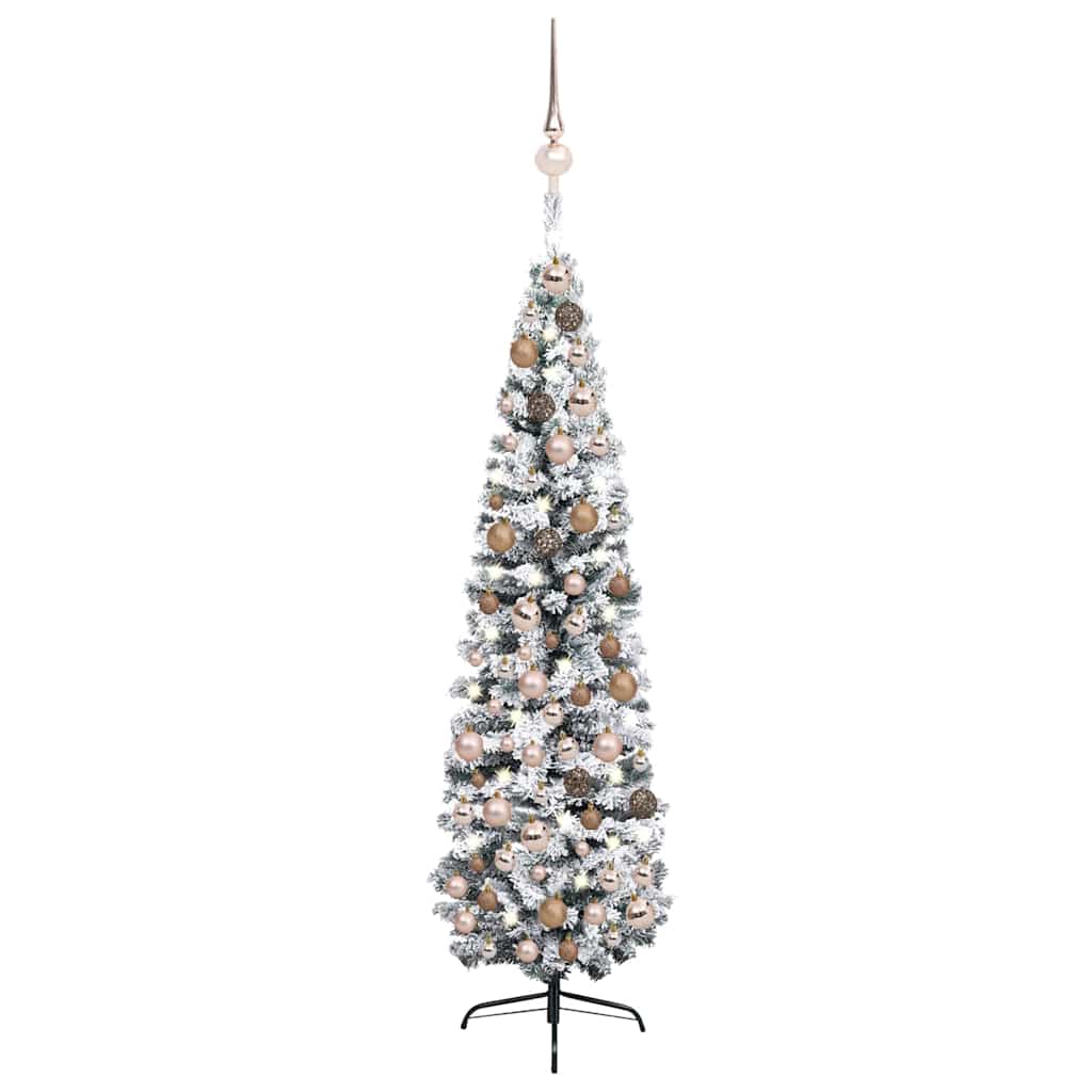 Slim Artificial Pre-lit Christmas Tree with Ball Set Green 210 cm