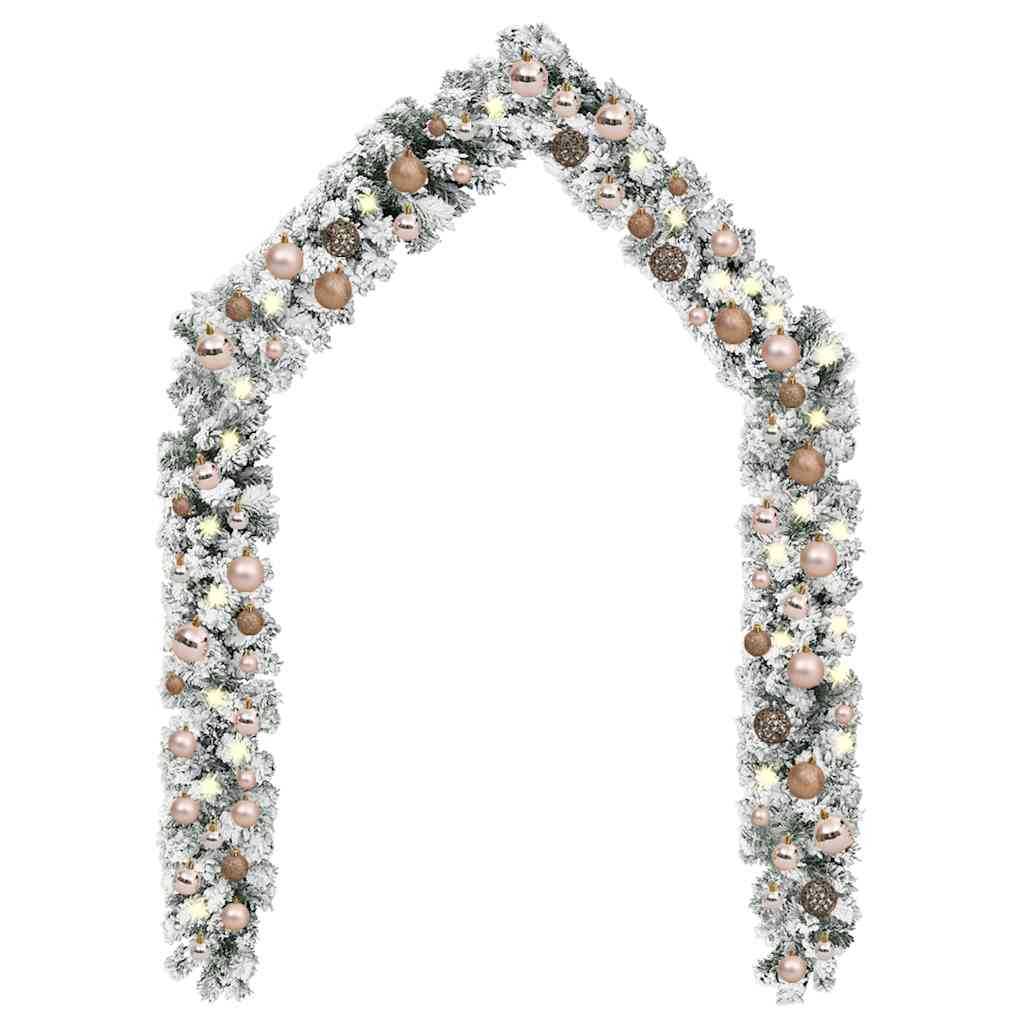 Christmas Garland with LEDs&Ball Set Green 5 m PVC