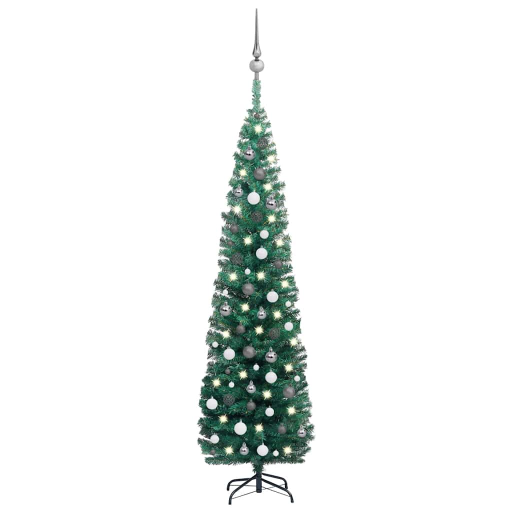 Slim Artificial Pre-lit Christmas Tree with Ball Set Green 210 cm