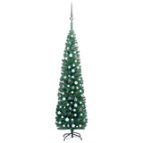Slim Artificial Pre-lit Christmas Tree with Ball Set Green 210 cm