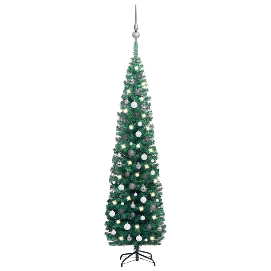 Slim Artificial Pre-lit Christmas Tree with Ball Set Green 210 cm