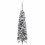 Slim Pre-lit Christmas Tree with Ball Set&Flocked Snow Green 120 cm