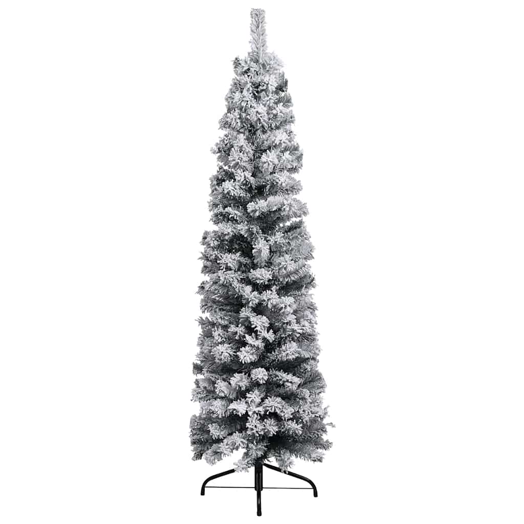 Slim Pre-lit Christmas Tree with Ball Set&Flocked Snow Green 120 cm