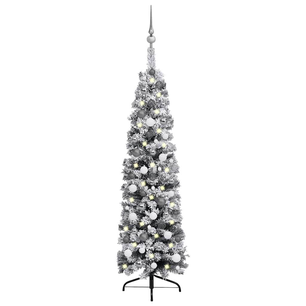 Slim Artificial Pre-lit Christmas Tree with Ball Set Green 150 cm