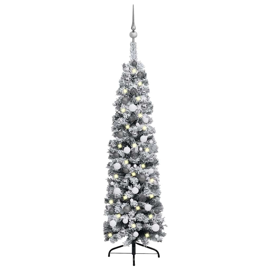 Slim Artificial Pre-lit Christmas Tree with Ball Set Green 150 cm