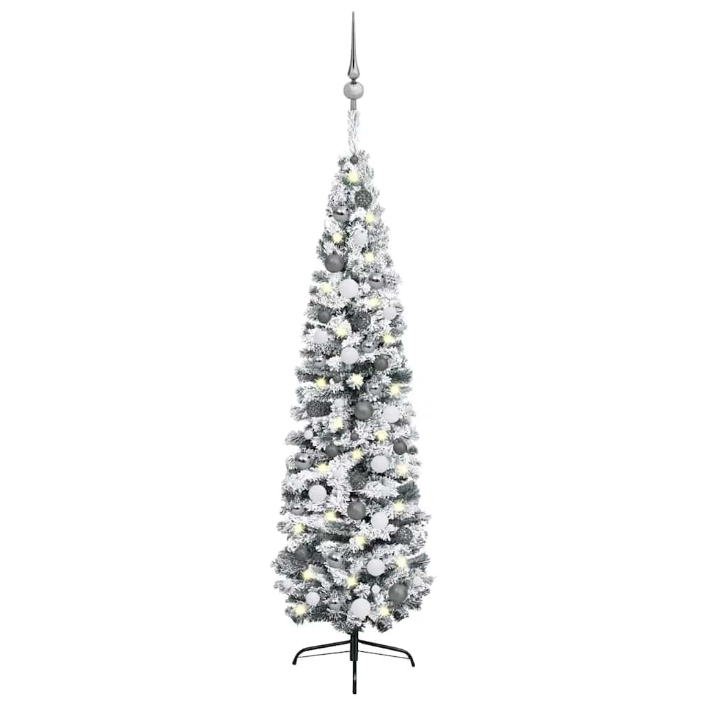 Slim Artificial Pre-lit Christmas Tree with Ball Set Green 240 cm