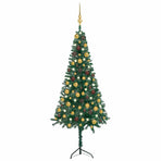 Corner Artificial Christmas Tree LEDs&Ball Set Green 120 cm PVC