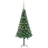 Corner Artificial Christmas Tree LEDs&Ball Set Green 180 cm PVC