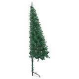 Corner Artificial Christmas Tree LEDs&Ball Set Green 180 cm PVC - Front View