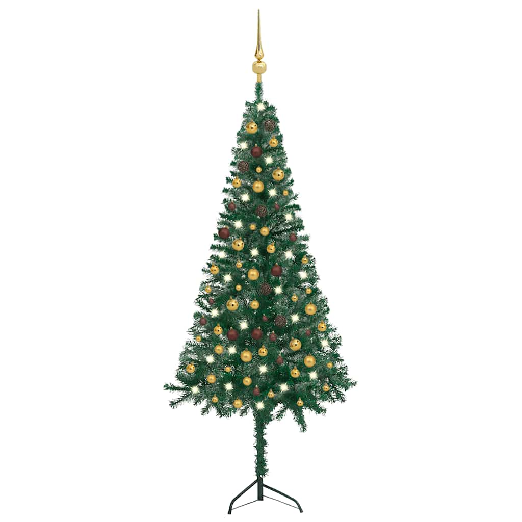 Corner Artificial Christmas Tree LEDs&Ball Set Green 210 cm PVC