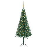 Corner Artificial Christmas Tree LEDs&Ball Set Green 240 cm PVC