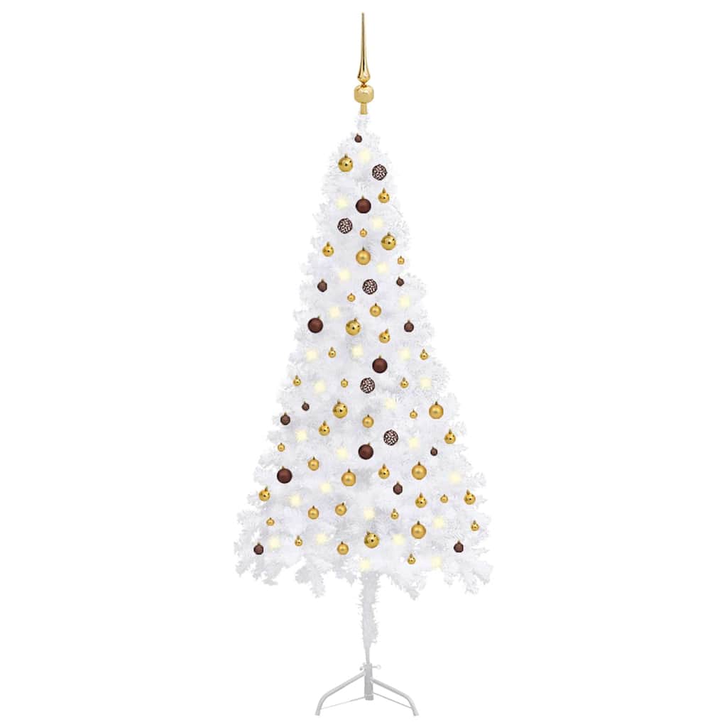 Corner Artificial Christmas Tree LEDs&Ball Set White 240 cm PVC