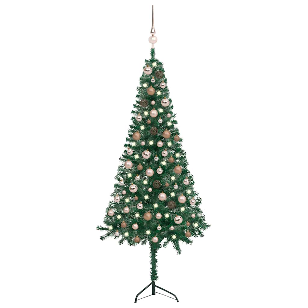Corner Artificial Christmas Tree LEDs&Ball Set Green 150 cm PVC