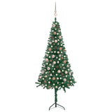 Corner Artificial Christmas Tree LEDs&Ball Set Green 150 cm PVC