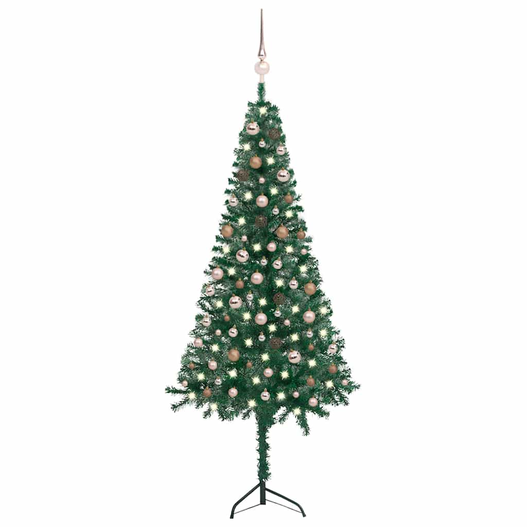 Corner Artificial Christmas Tree LEDs&Ball Set Green 210 cm PVC