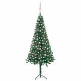 Corner Artificial Christmas Tree LEDs&Ball Set Green 210 cm PVC