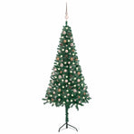 Corner Artificial Christmas Tree LEDs&Ball Set Green 210 cm PVC