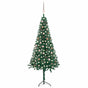 Corner Artificial Christmas Tree LEDs&Ball Set Green 210 cm PVC