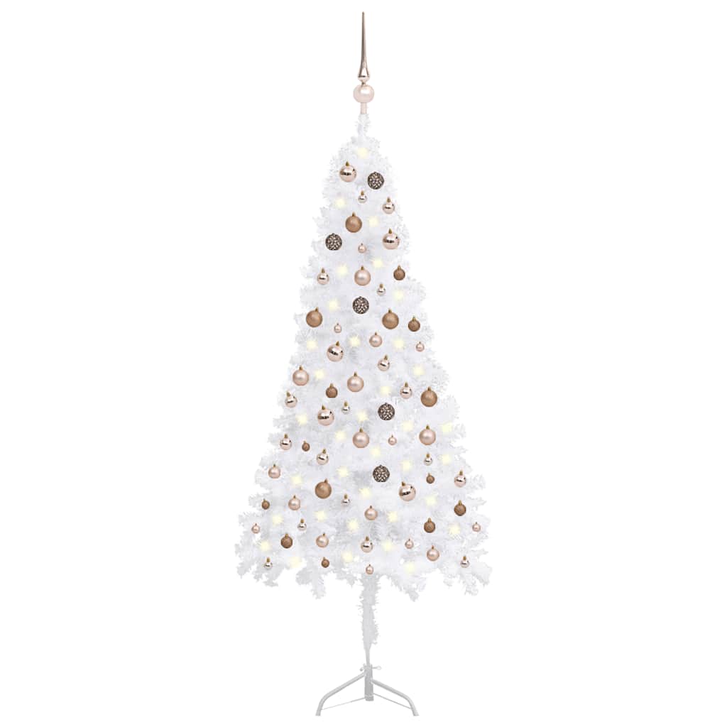 Corner Artificial Christmas Tree LEDs&Ball Set White 210 cm PVC