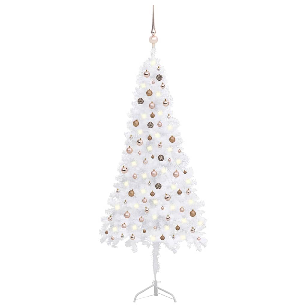 Corner Artificial Christmas Tree LEDs&Ball Set White 240 cm PVC