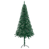 Corner Artificial Christmas Tree LEDs&Ball Set Green 150 cm PVC - Front View