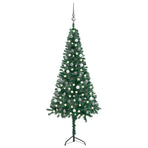 Corner Artificial Christmas Tree LEDs&Ball Set Green 210 cm PVC